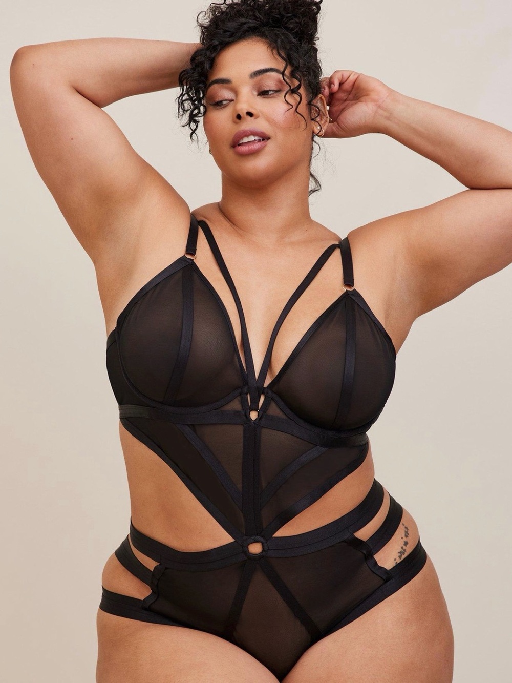 Torrid Black Strappy Sheer Teddy Bodysuit Size 2